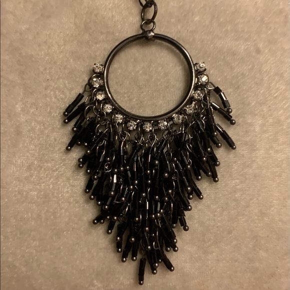 Gun Metal Crystal Black Tassel Pendant & Necklace - Picture 9 of 12